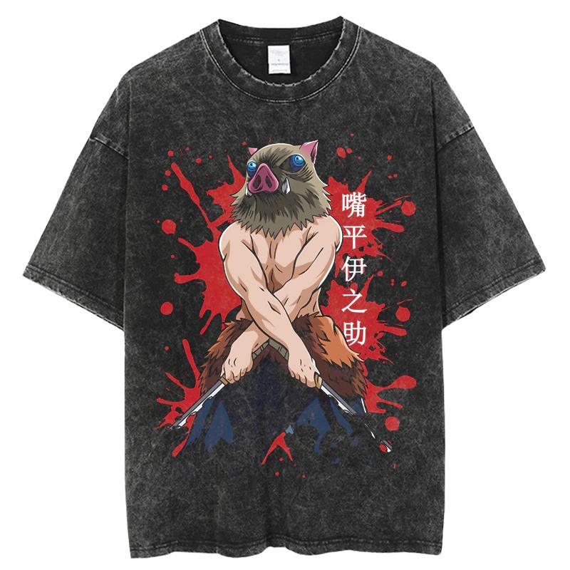ETST 012 Anime Print Japanse Manga Gewassen T-shirt Gedragen Katoen Korte Mouw Tee Retro Harajuku Stijl Top Unisex M