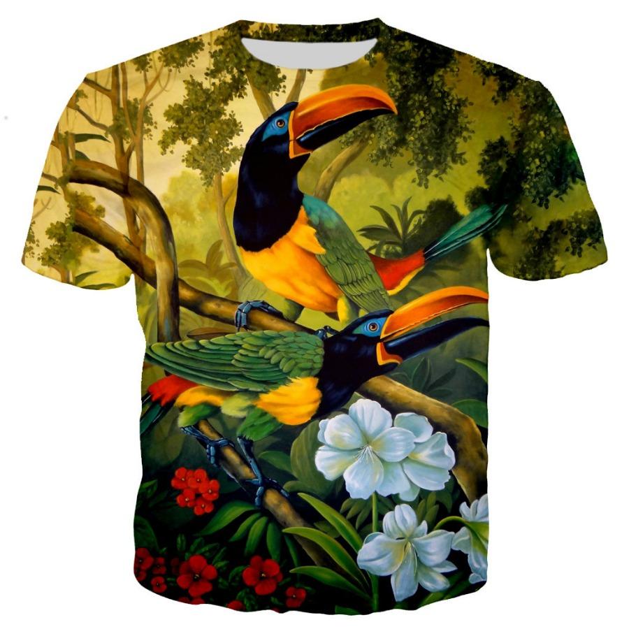Forever Men Kleurrijke papegaai 3D-geprint heren casual korte mouwen T-shirt Cross Border Nieuw heren T-shirt 6XL