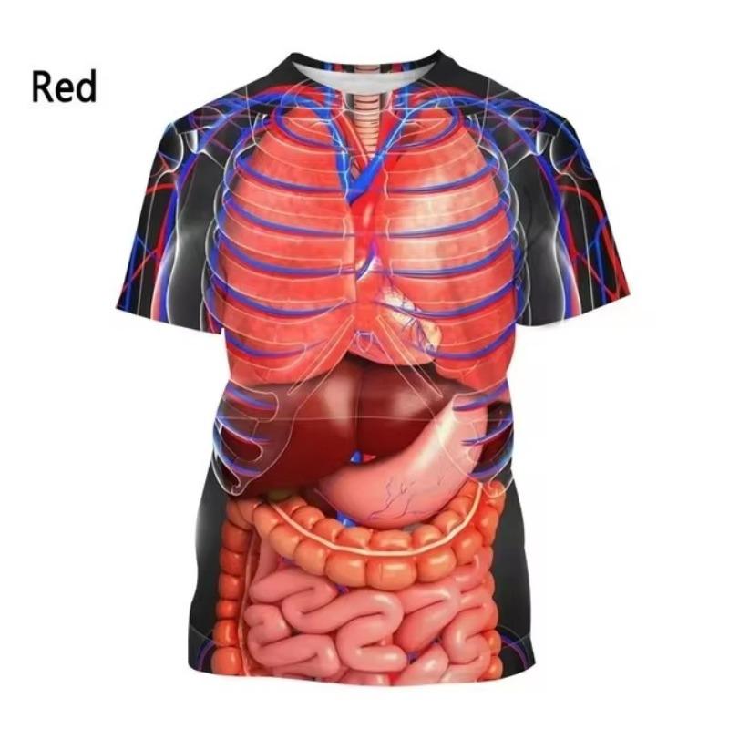 Forever Men Mode Nieuwe bedrukking Menselijke organen en botten Heren T-shirt Casual Korte mouwen Ronde hals Harajuku Groot Comfortabel 6XL