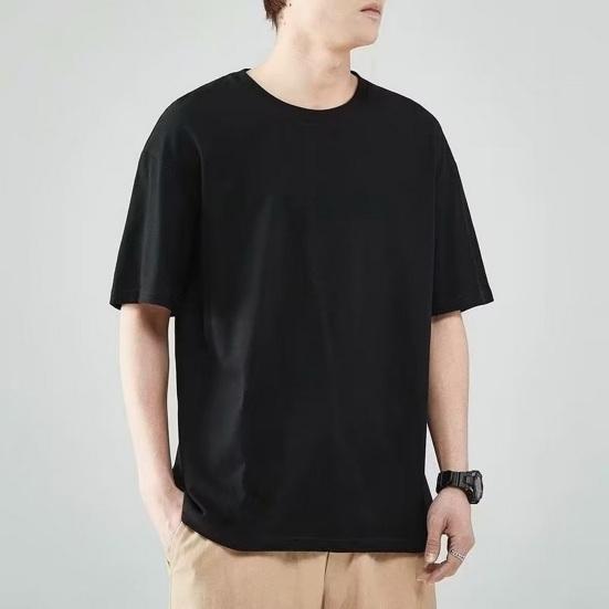NovaNet Zomer heren T-shirt Ronde hals Effen kleur Casual stijl Halve mouw Losse trui Dagelijks dragen Jeugdige tiener Sporttop XL zwart