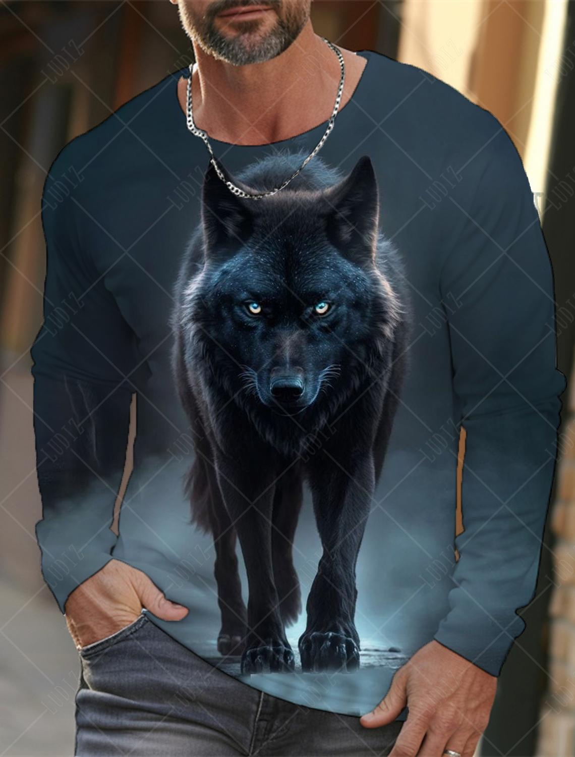 Xuhaijian02 Heren T-shirts Vintage Animal Wolf Lange Mouw Tops Herfst Sweatshirt Grafische Casual Hip Hop Mode Kleding O-hals T-shirts 6XL
