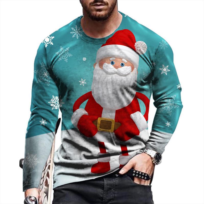 ETST 012 3D Kerstman Print T-shirt Voor Mannen Casual O-hals Lange Mouw T-shirt Kerst Harajuku Streetwear Mode Oversized X'mas top 4XL