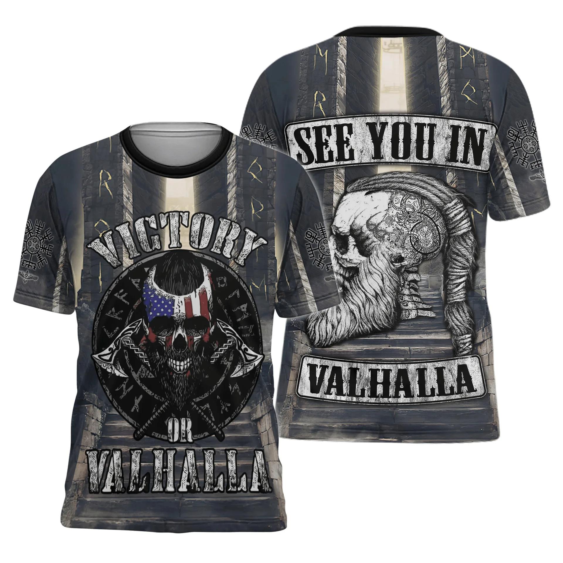 ETST 011 Viking Myth Valhalla Totem T-shirts 3D Heren Persoonlijkheid Streetwear O-hals Y2k Tops Zomermode Coole Tatoeage Unisex Kleding 2XL