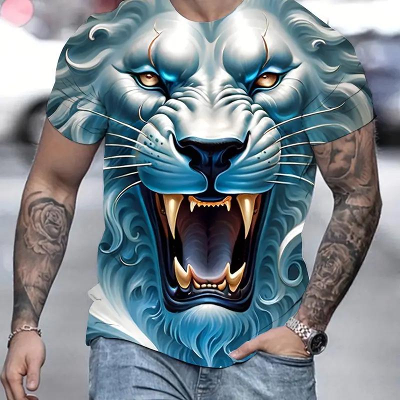 Xuhaijian02 Tijgerprint T-shirt 3D-dier Herenoverhemden Zomer Korte mouwen Heren Pullover Oversized Tops Tees Herenkleding 2XL