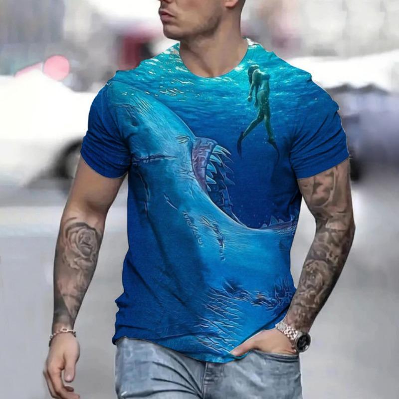 ETST 012 Zomer Heren T-shirt Diepzee Haai 3D Print T-shirt Oversized Heren T-shirt Casual Losse Streetwear Tees Korte Mouw Tops S