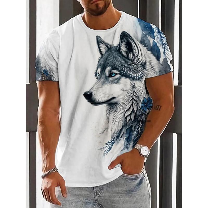 ETST 03 2024 Zomer Wolf Print Outdoor Casual heren 3D Geprint T-shirt Losse comfortabele sport korte mouwen street fashion ronde hals top 3XL