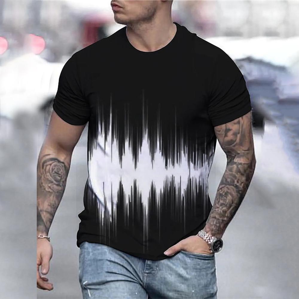 Men look 3D Clothes Heren T-shirt Grafisch 3D O-hals Zwart Wit Strepen Oversized Kleding Casual Dagelijks Top Streetwear Kledingkleding met korte mouwen 3XL