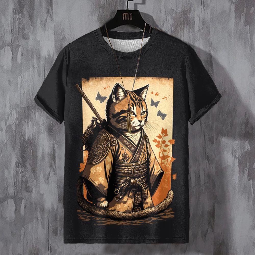 ETST 03 Cartoon Cat Grafisch Heren T-shirt 3D Geprint Casual Pullover Voor Heren Zomer O-hals Sweatshirt Tops Losse Dagelijkse Korte Mouw T-shirts 5XL