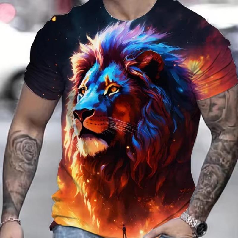 Forever Men Golden Lion King 3D-geprint heren T-shirt Zomer Casual T-shirt Dierenpatroon Top Harajuku Korte mouw Oversized Streetwear 6XL