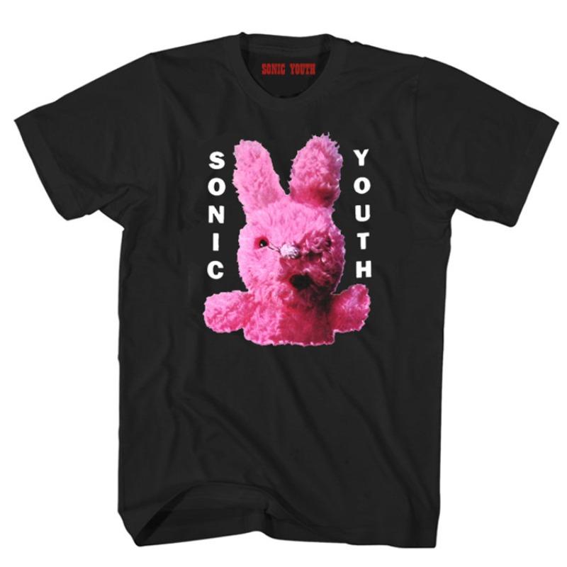 WowClassic Mike Kelley Youth Band Roze Konijnenprint Grote Ronde Hals Losse Katoenen Korte Mouw T-shirts Unisex 3XL zwart
