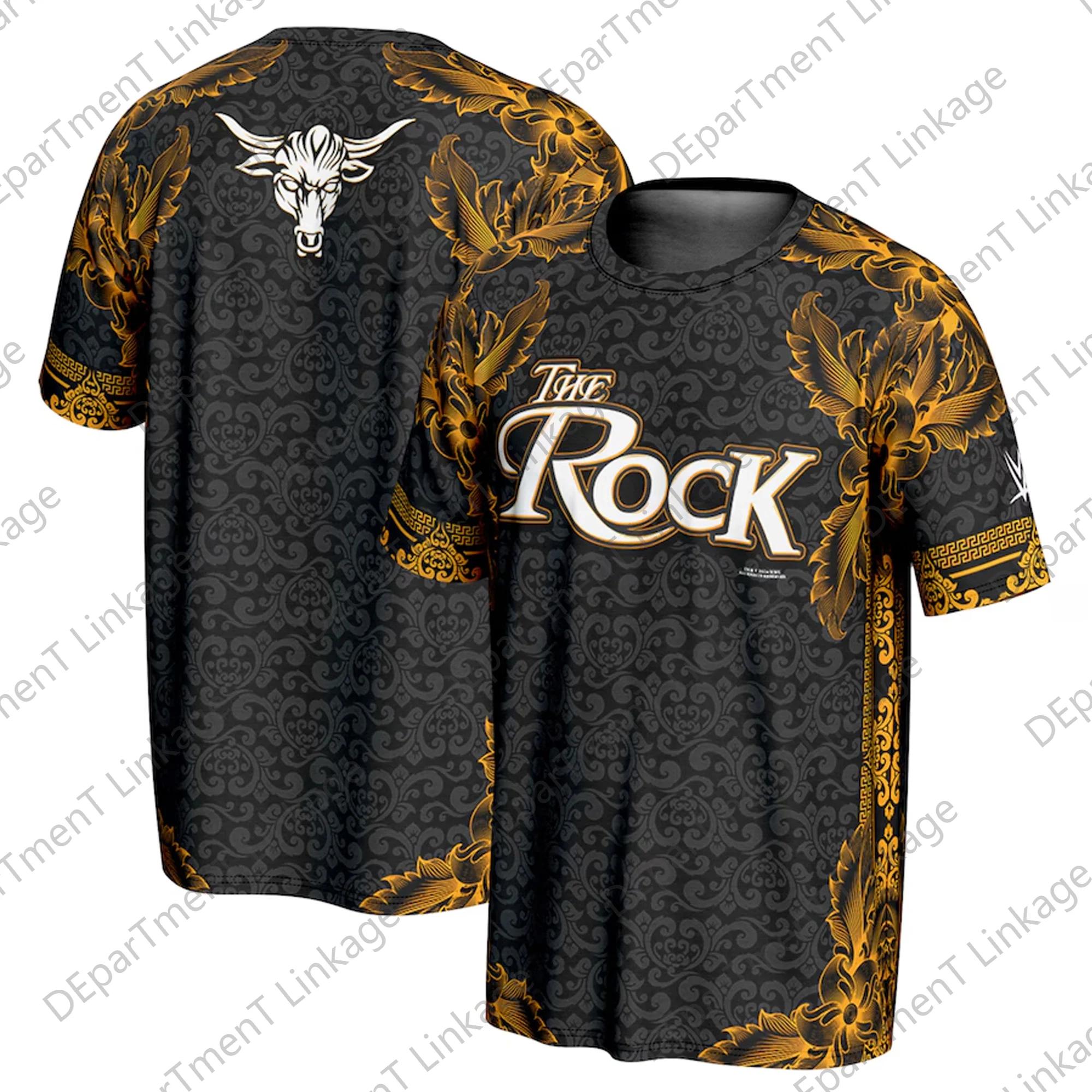 Laoxu 2024 Nieuwe aankomst Zomerworstelwedstrijd The Rock ProSphere Golden Paisley T-shirt Digitaal bedrukt Oversized T-shirt Kinderen/Volwassenen 5XL wit