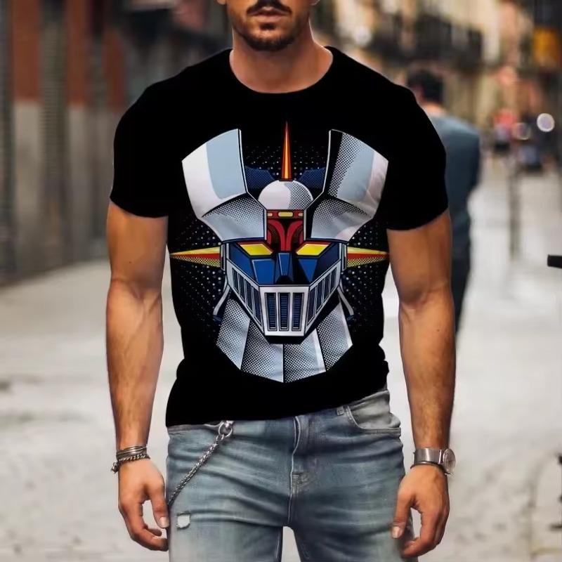 Forever Men Zomerse hot T-shirt voor heren, animatierobot, 3D-printen, korte mouwen, grote maten, los, comfortabel en ademend, top 3XL