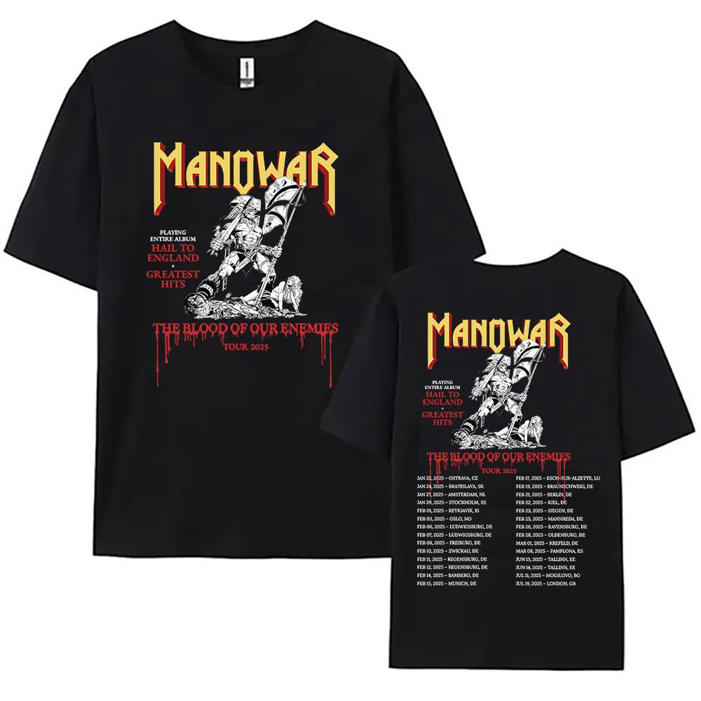 Planet clothing wholesale Manowar Hip Hop Band Print T-shirts The Blood Our Enemies Tour 2025 Tees Korte Mouw Katoenen T-shirt Grafisch Shirt M