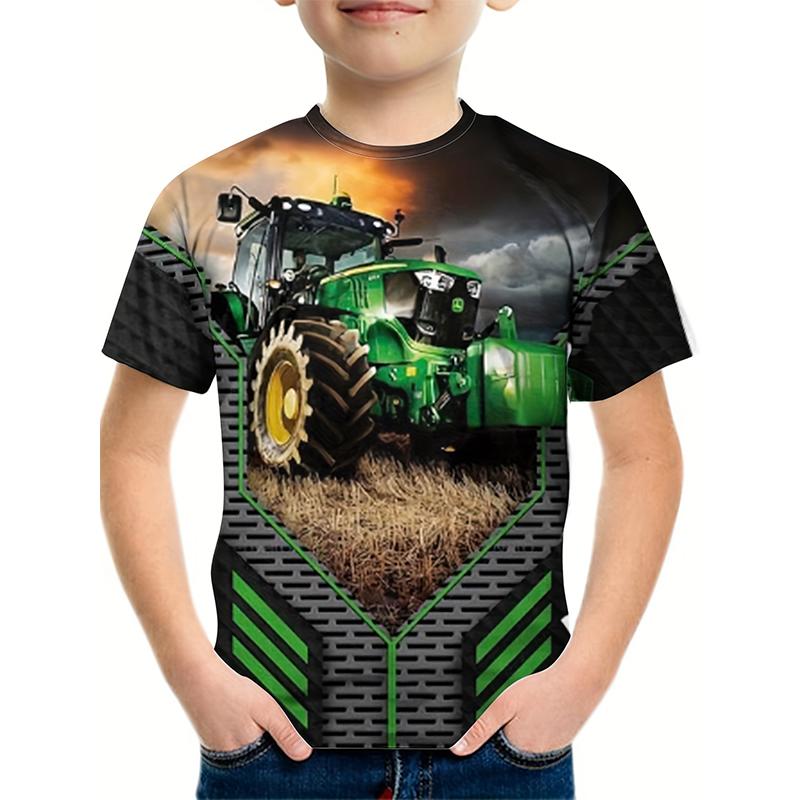 Etst 003 Kinderen vrachtwagen tractoren 3D-printen T-shirt jongenskleding baby meisjes tops auto tractor korte mouw kinderen shirt zomer jongens T-shirts 110cm