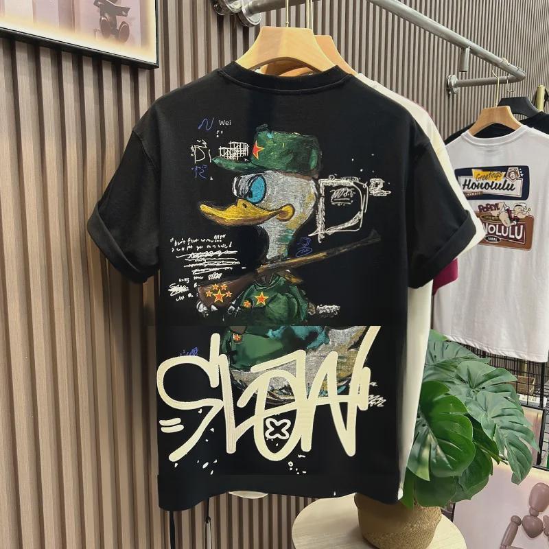 VantaGoods Trendy Cartoon Print T-shirt met korte mouwen voor heren - Zomermode Casual Ronde hals M wit