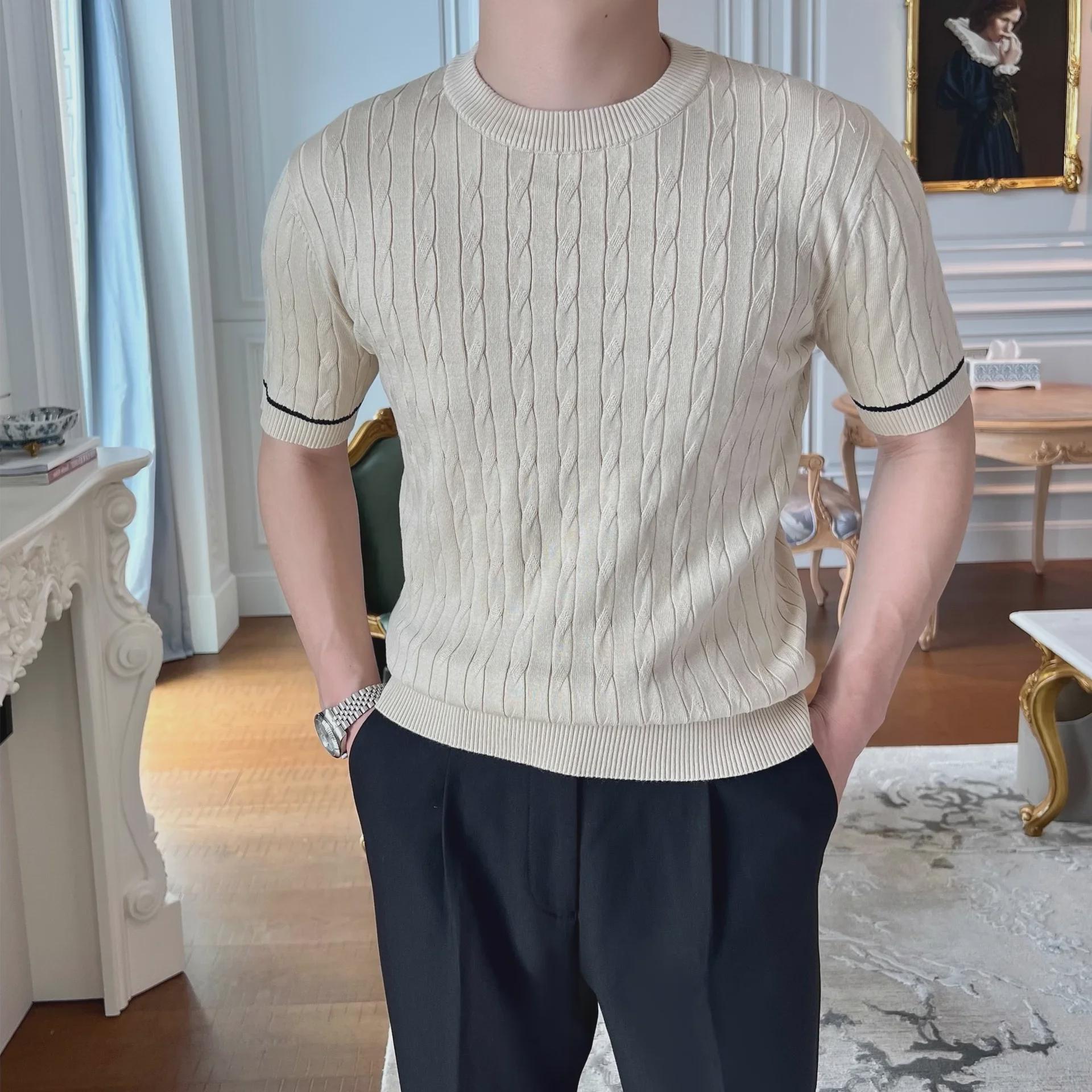 VantaGoods Heren Slim Fit Gebreid T-shirt met Korte Mouwen - Lichtgewicht Lente/Zomer Trend XL