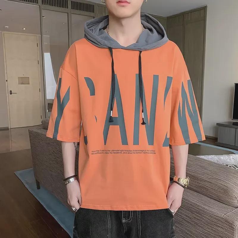 VantaGoods Trendy Koreaanse heren zomertrui met capuchon en korte mouwen en casual T-shirt 3XL wit