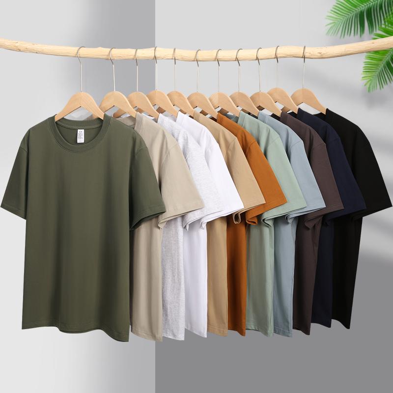 LOVE YOURSELF PLEASE 220g heren katoenen zomer T-shirt losse pasvorm effen kleur O-hals T-shirt korte mouw casual streetwear 6XL heide grijze kleur