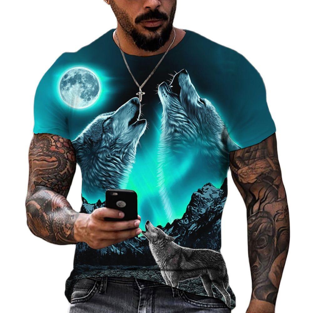 Baibao QIQI Wolf T-shirt voor heren Animal Print Korte mouw Top 3D Casual Street Man's T-shirt Oversized T-shirt Heren Vintage Kleding 6XL