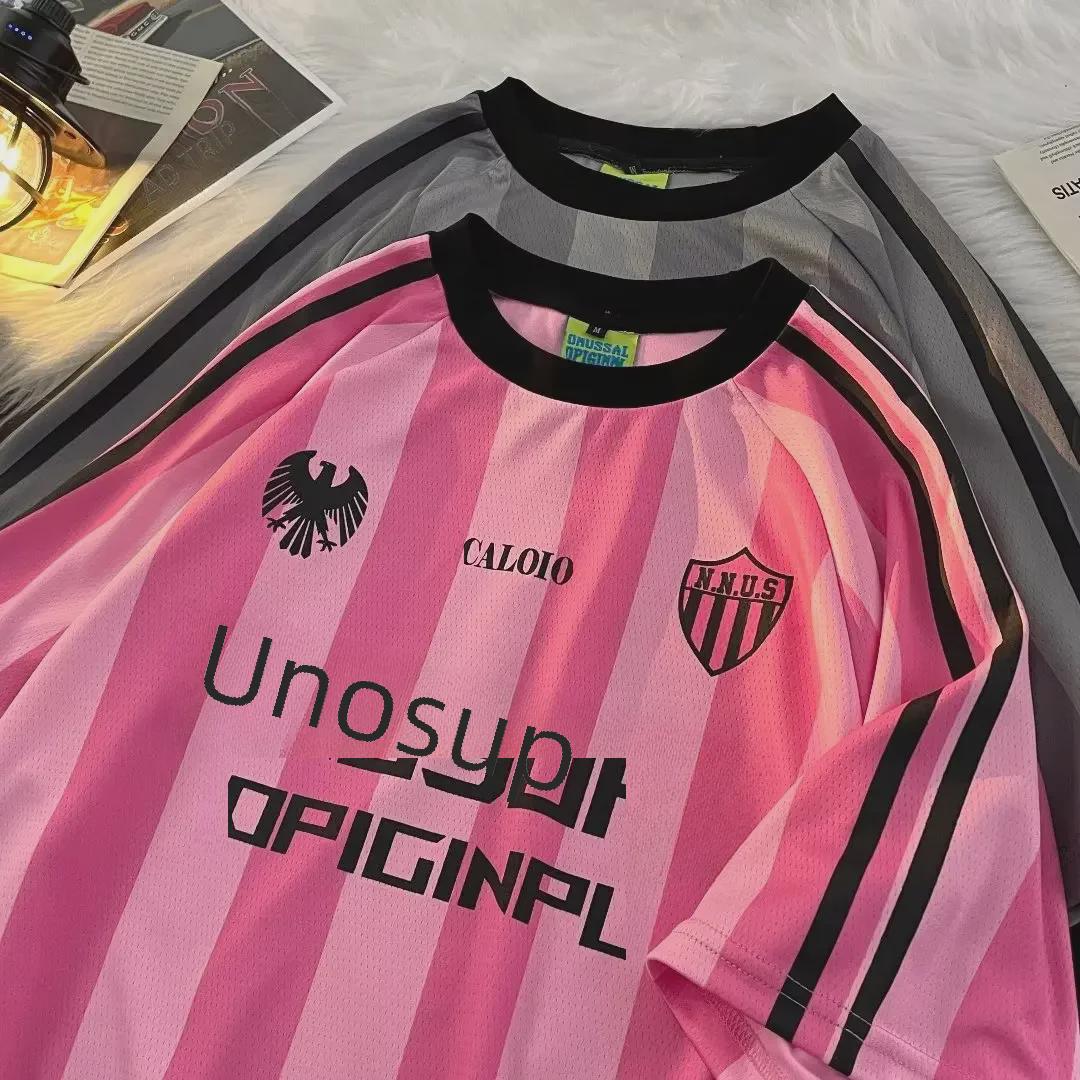 VantaGoods Gestreepte mesh snel drogende T-shirts voor heren - korte mouwen, losse pasvorm Large roze
