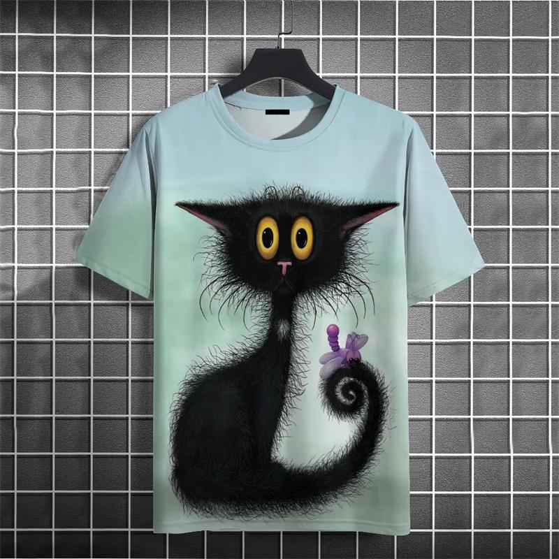 Chaokebang Cartoon kattenpatroon 3D bedrukt T-shirt voor heren Grappige schattige dieren T-shirts Zomer oversized T-shirts met korte mouwen Ronde hals tops 6XL