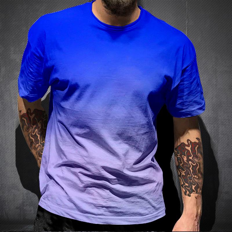 TENJINGE Trendy Zomergradiënt 3D-printen Tees Man Digitale print T-shirt met korte mouwen voor heren Plus maten 3XL