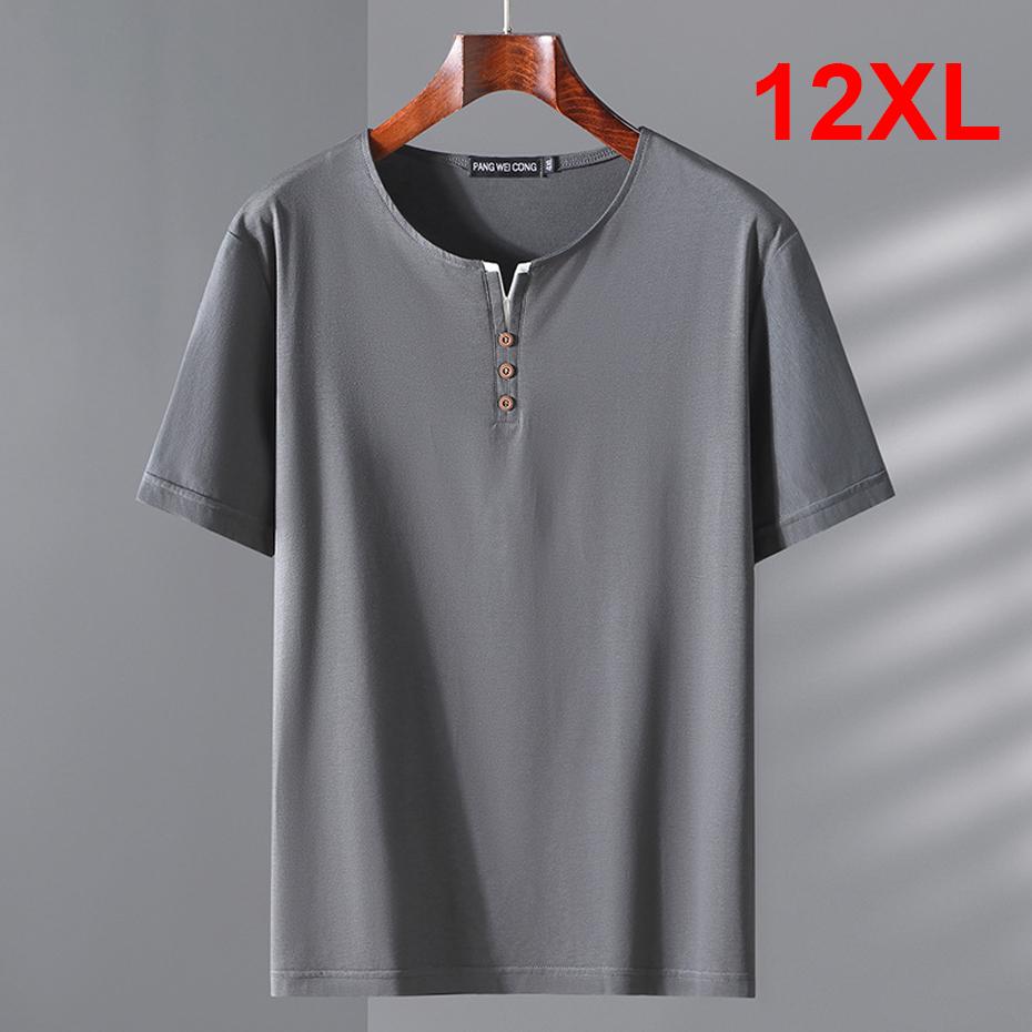 Tooyoo Plus Size T-shirt Heren Zomer Korte Mouw T-shirt Grote Maat Tops Tees Mannelijk Casual Effen Kleur T-shirt 9XL wit