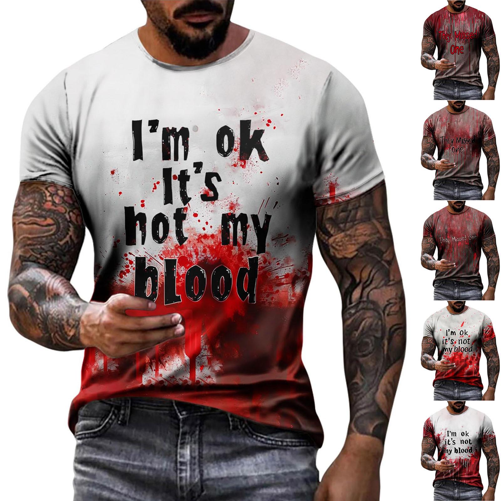 Wahaha123 Herenmode Korte Mouw Ronde Hals Halloween Bedrukt Casual Shirt Top XXXXXL