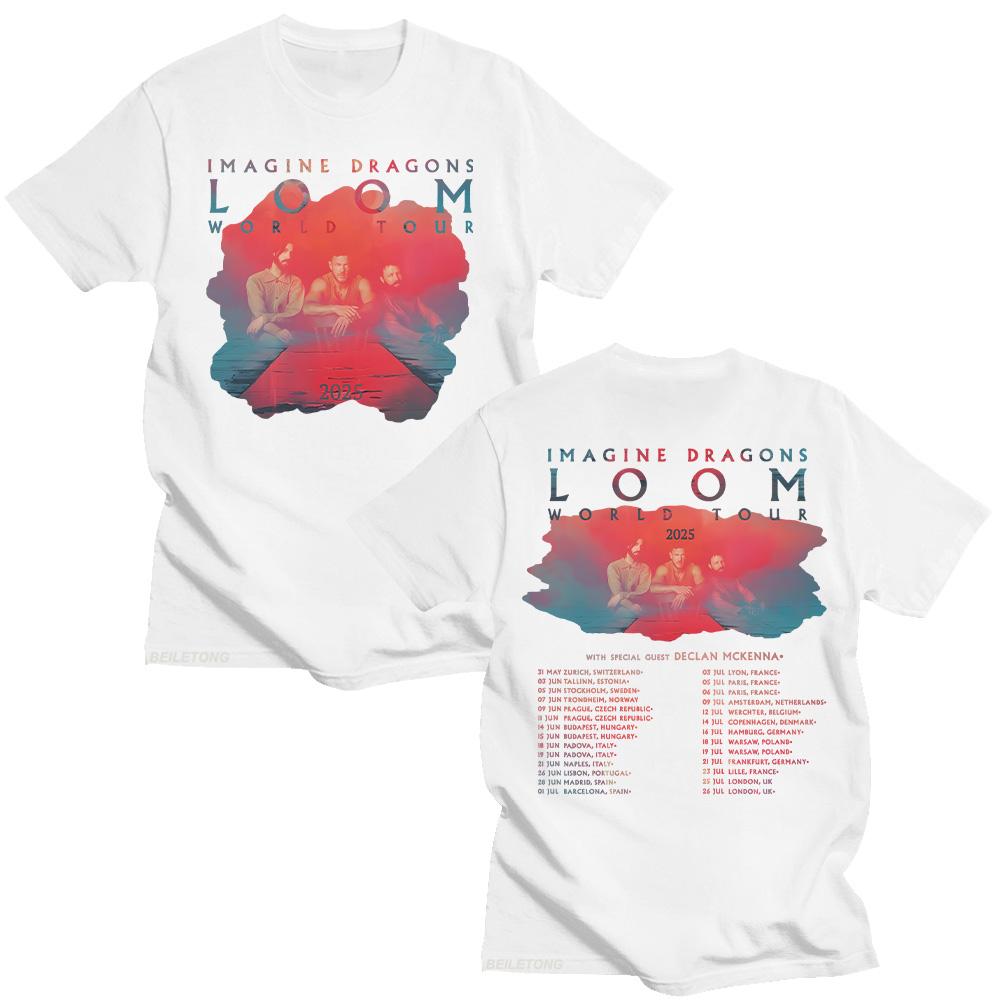 Trendy discount Imagine Dragons Band Loom Tour 2025 Nieuwe T-shirts Heren Dames Mode Hip Hop Retro T-shirt Katoen Korte Mouw Tees Esthetische Tops XS zwart