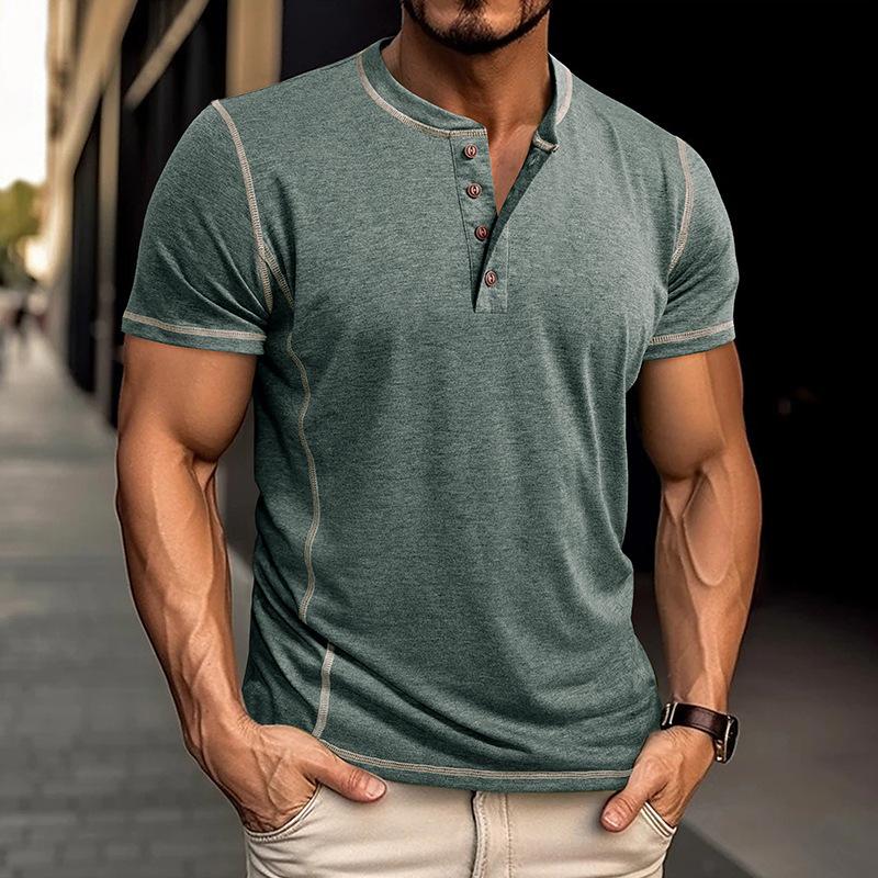 Yoxier Ademend casual heren T-shirt met korte mouwen Henley-knoop, lichtgewicht zacht katoen, comfortabele pasvorm, losse werkvakantie-truitop XXL zwart