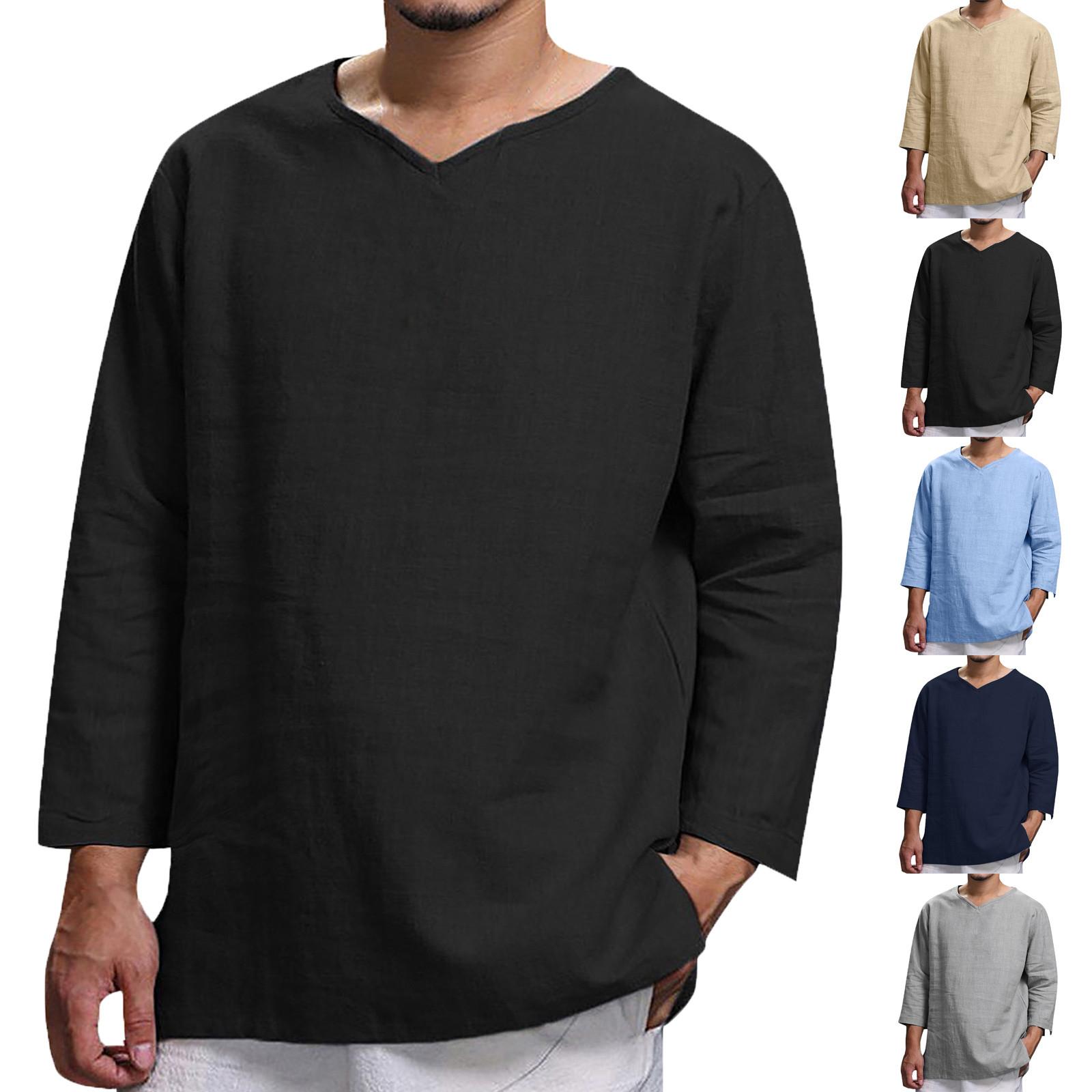 Wahaha123 Heren Zomer Nieuwe Katoen En Hennep Top Comfortabele Mode Blouse Top XL kaki