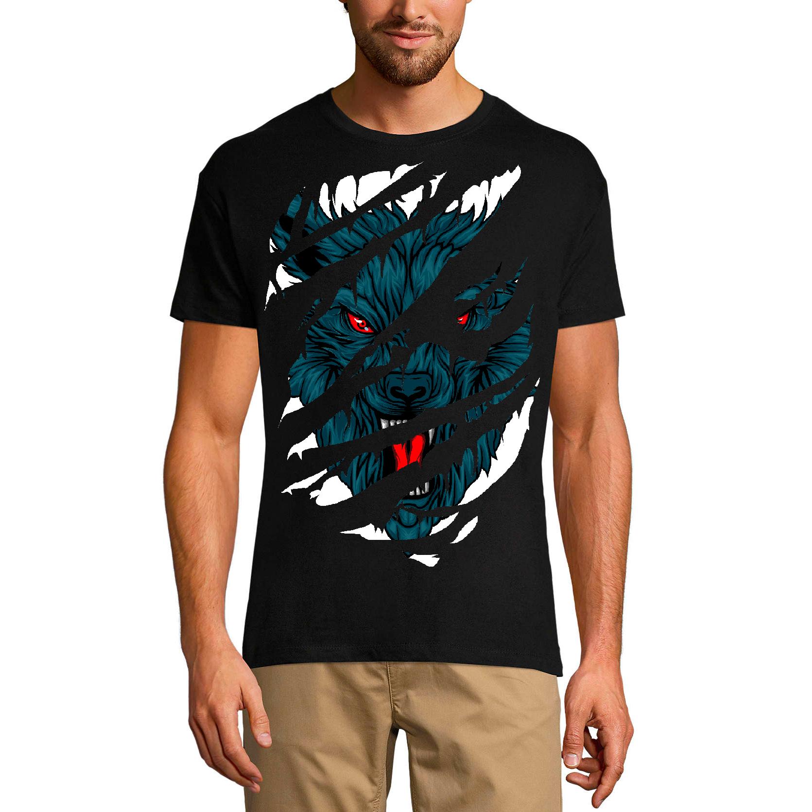 Ultrabasic Gescheurd heren T-shirt Angry Wolf - Rode Ogen - Shirt met korte mouwen XS zilver zandkleur