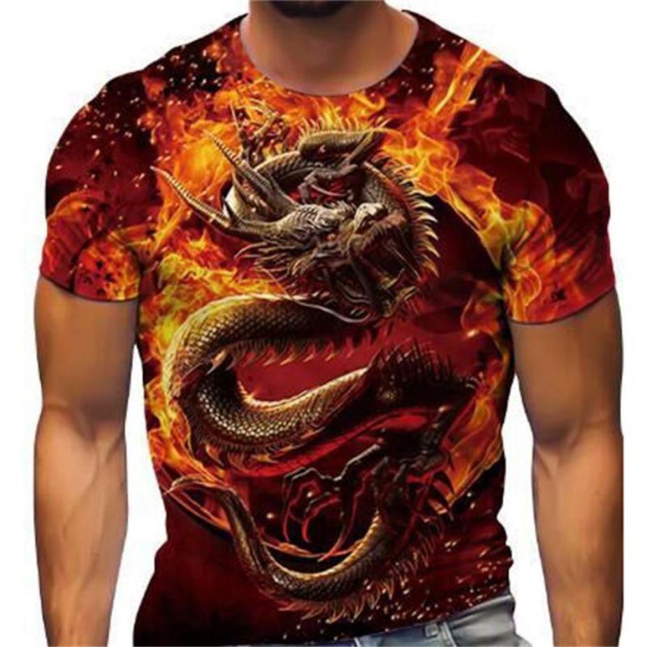 HerSight Lente Zomer Tops Mannen Plus Size Kleding Draak 3D Print T-shirt Animal Tees O Hals Korte Mouw Top Ademende Man Shirts XL
