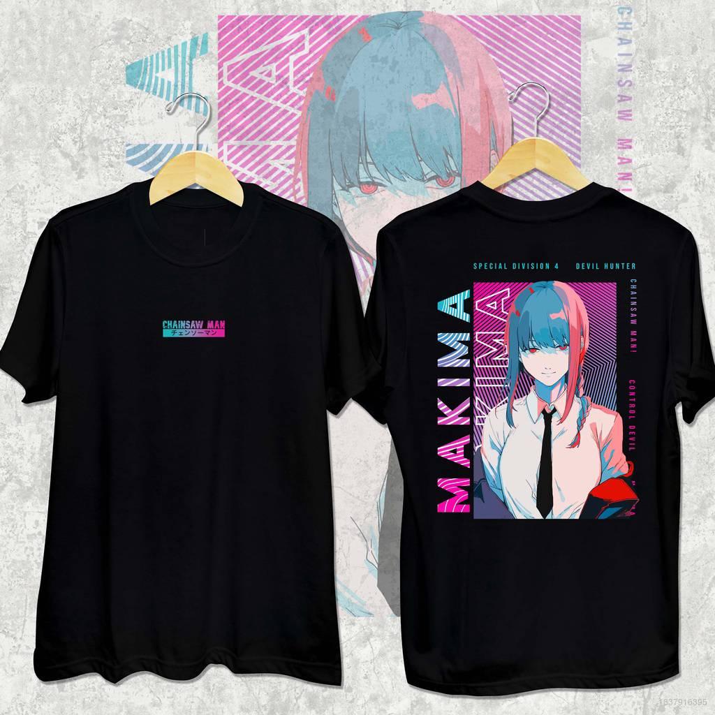 Limindong Chainsaw Man Makima Anime T-shirt Unisex korte mouw Tops Casual hoge kwaliteit T-shirt Oversize zomer T-shirt L zwart