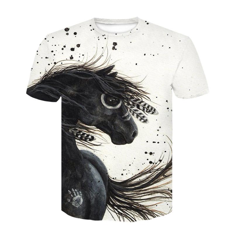 ETST WENDY 05 Nieuwe 3D Handgeschilderde Manga Paard Mannen t-shirt Literaire Stijl Dier Patroon korte mouwen t-shirts Casual Persoonlijkheid Print T-shirt 6XL