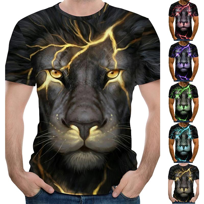 Happy Show Nieuw Zomer Heren Mode T-shirt Persoonlijkheid Kleurrijke Leeuwen Bedrukt Heren T-shirt Top L zwart