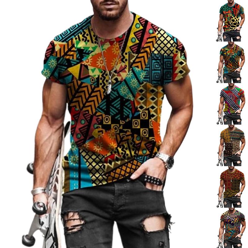 Happy Show Nieuwe zomer herenmode T-shirt persoonlijkheid kleur patroon bedrukt heren T-shirt top L wijnrode kleur
