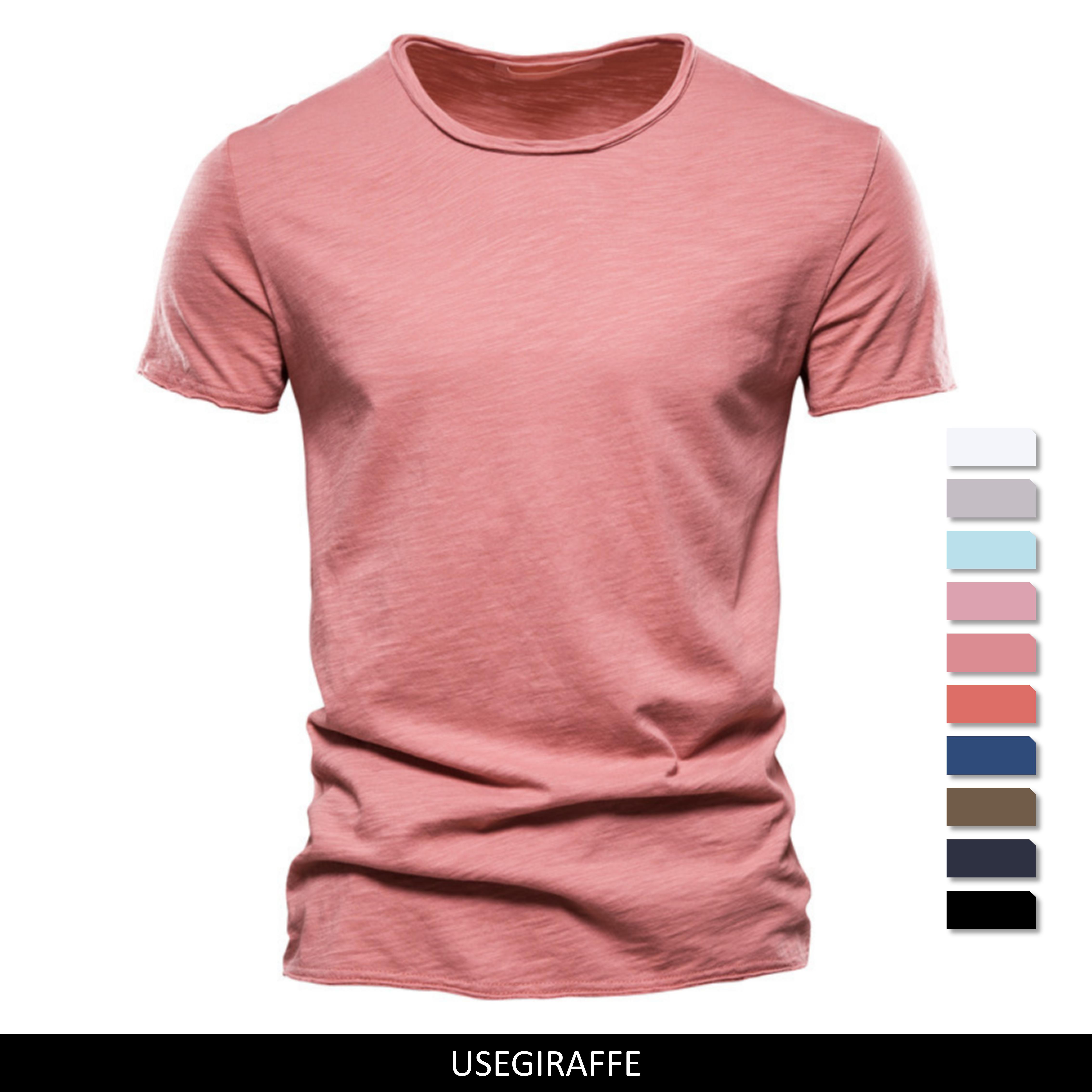 AIOPESON Men Fashion Usegiraffe Merk Kwaliteit Elasticiteit T-shirt Heren O-hals Slim Fit 100% Katoenen T-shirt Mode Korte Mouw T-shirt Heren Tops Casual T-shirt M grijze kleur