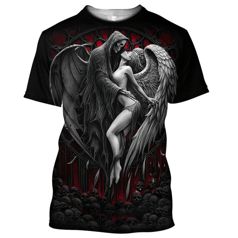 ETST WENDY 005 Reaper Skull Angel And Demon 3D Geprint All Over Heren T-shirts Zomer Mode Harajuku Korte Mouw Shirts Unisex Tops Tee 3XL