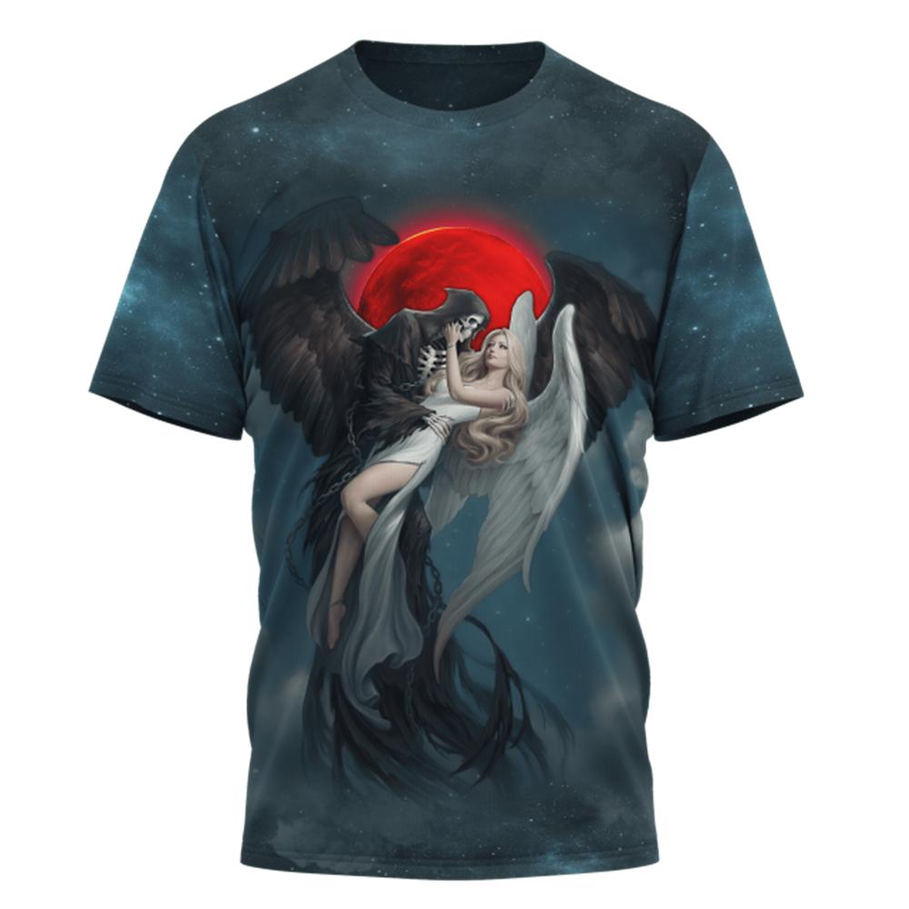 Baibao QIQI Zomer heren T-shirts 3D geprinte duivel en engel schedel hiphop ademend casual ronde hals tops korte mouwen kleding XXL