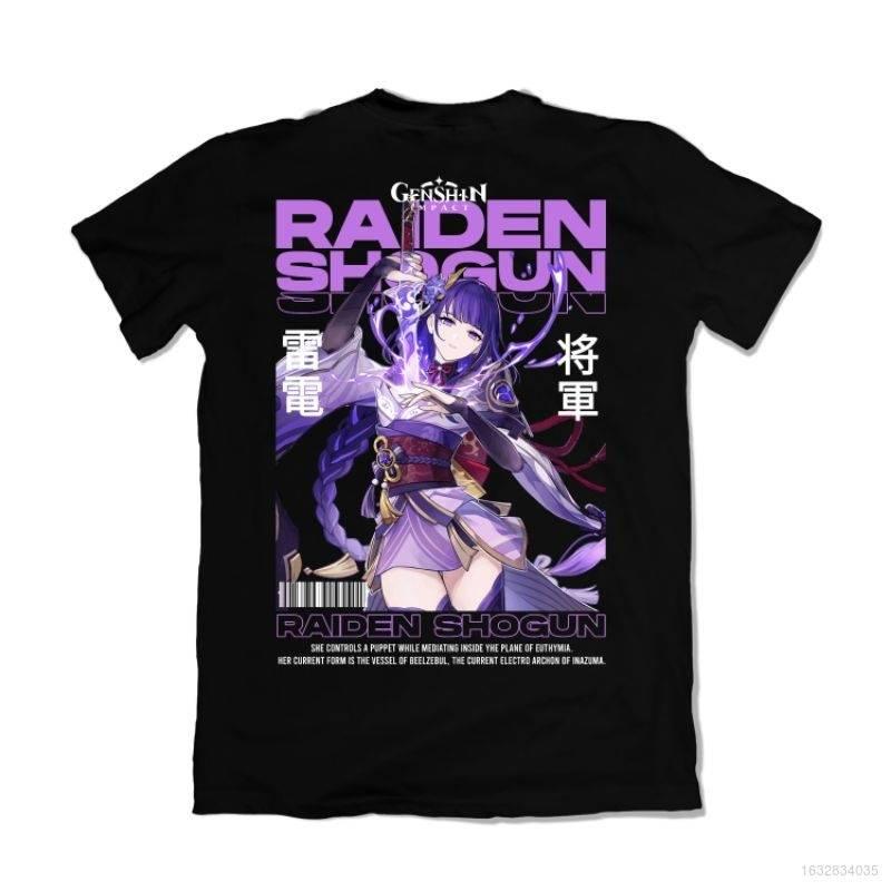 Limindong Genshin Impact - Raiden Shogun T-shirt Anime Unsiex Korte Mouw Sport Tops Casual Grafisch Los T-shirt M zwart