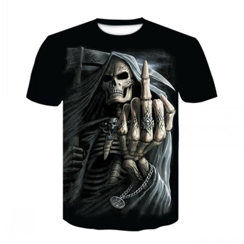 TIP723 Grim Reaper T-shirt 3d Heavy Metal Skull T-shirts voor Mannen Grafische Print T-shirts Zwart Korte Mouw Punk rock Top Herenkleding XXXL