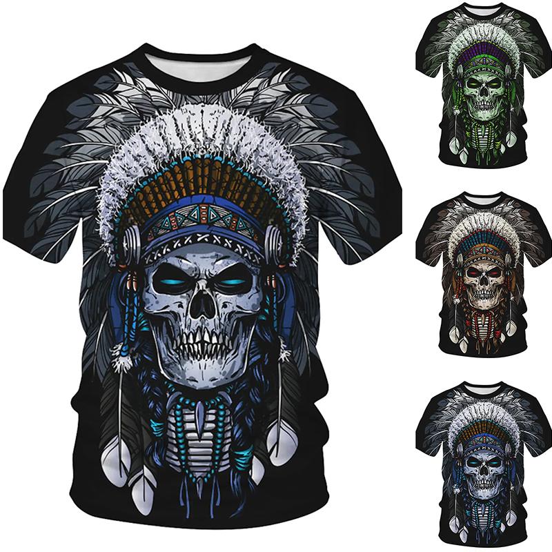 Happy Show Nieuwe zomer herenmode T-shirt persoonlijkheid skelet veren bedrukt heren T-shirt top 8XL groen