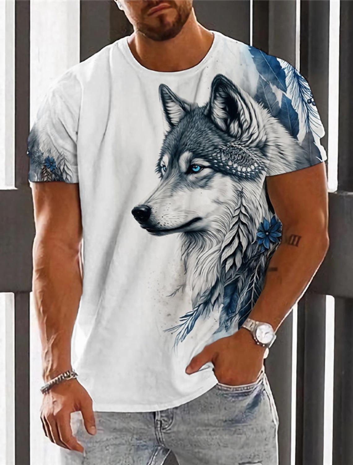 Kukebang Heren T-shirt Voor Mannen 3D Gedrukt Grafische Wolf T-shirts Oversized Fashion Tops Korte Mouwen Zomer Herenkleding Straat tees 3XL