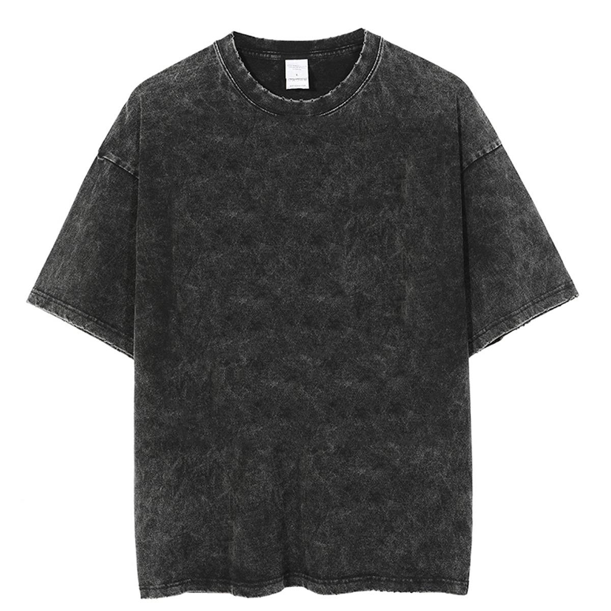 FEGKZLI Fashion Batik zuur gewassen T-shirt heren effen kleur korte mouw tops Amerikaans katoen zware stof zomer luxe mannelijke tees XXL paars
