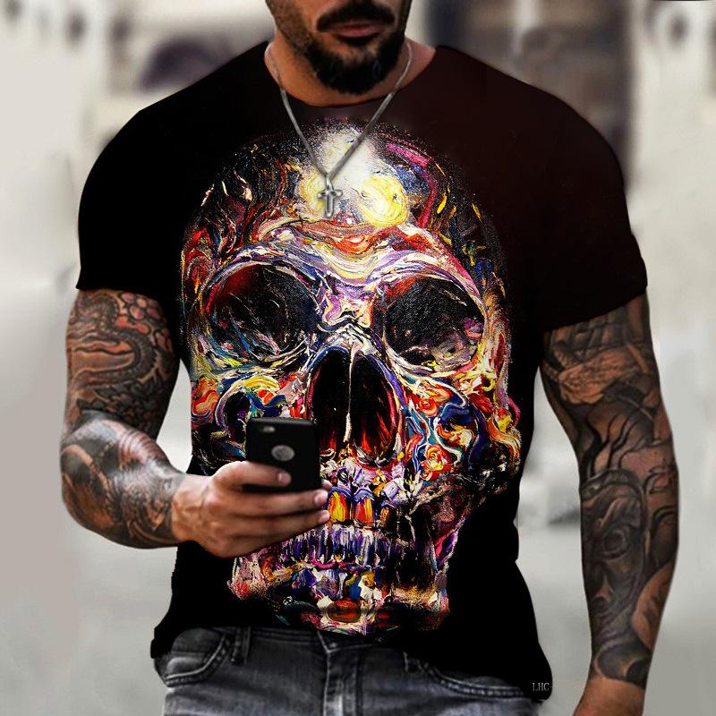 ETST WENDY 05 Retro heren schedel T-shirt 3D printen schedel patroon T-shirt heren straatkleding heren horror korte mouw extra grote top tshirt S