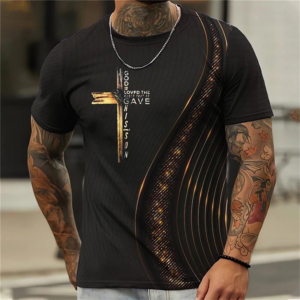 ETST 03 Vintage Heren T-shirt 3D Gedrukt Cross Tees Tops Zomer Mannen Kleding Ronde Hals Oversized Korte Mouw Hiphop Streerwear XL
