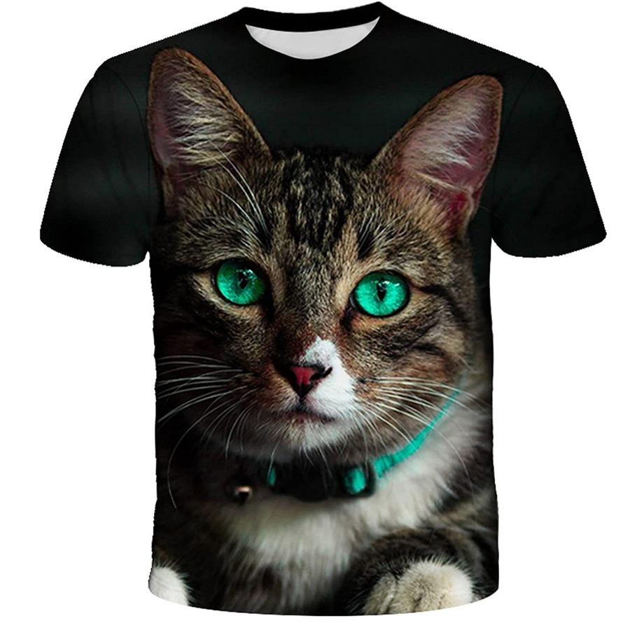 BOLIV MODA Zomer Cartoon Kat 3D Printing Tees Man Digitale T-shirt met korte mouwen voor heren Plus Size 3XL