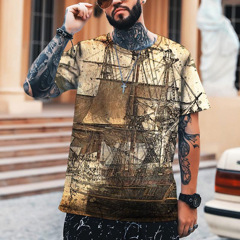 ETST 03 Hiphop Retro Kaart Coördineren T-shirt Mannelijke 3d Machine Afdrukken Oversized T-shirt Straat Zomer Korte mouwen 2022 Merk Top 6XL