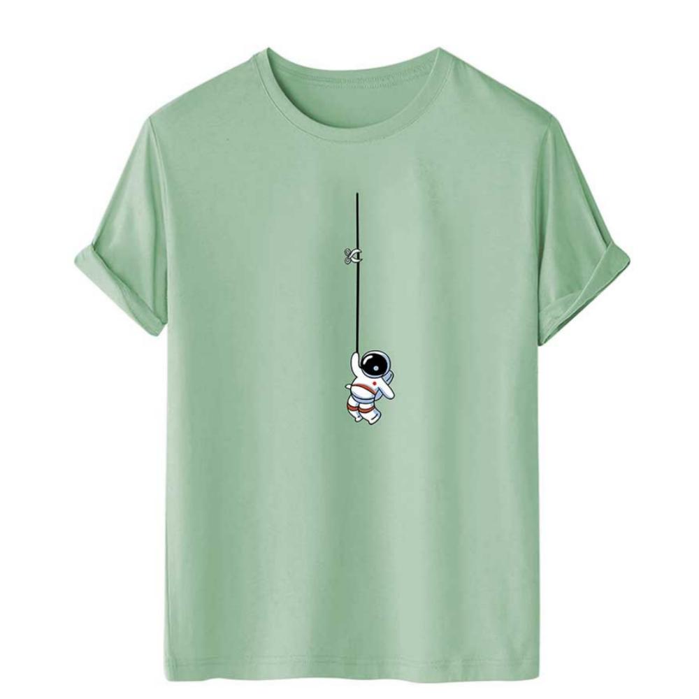 Nihao Heren T-shirt Astronaut Print T-shirt Voor Mannen Eenvoudige Effen Kleding Alledaagse Casual Kleding Oversized Shirt Harajuku Straat Tees M
